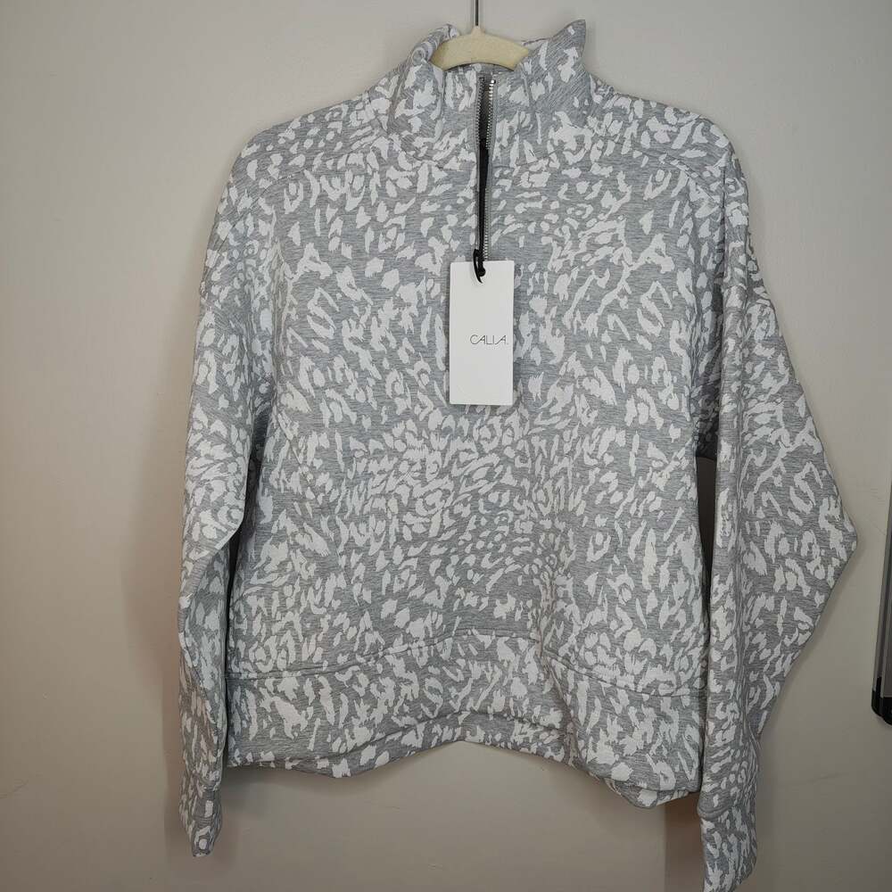 CALIA Women's Size M Gray Animal Print Quarter Zip Pullover